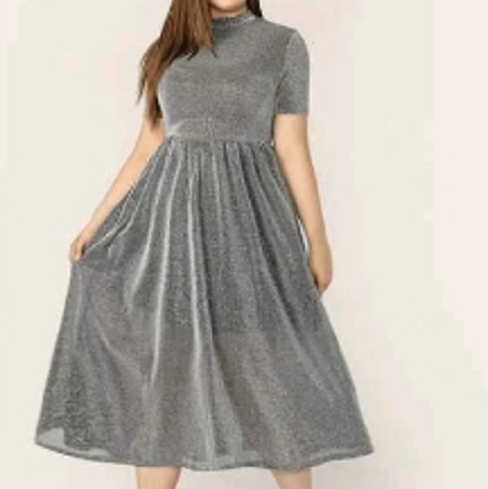 Mock neck glitter flowy dress